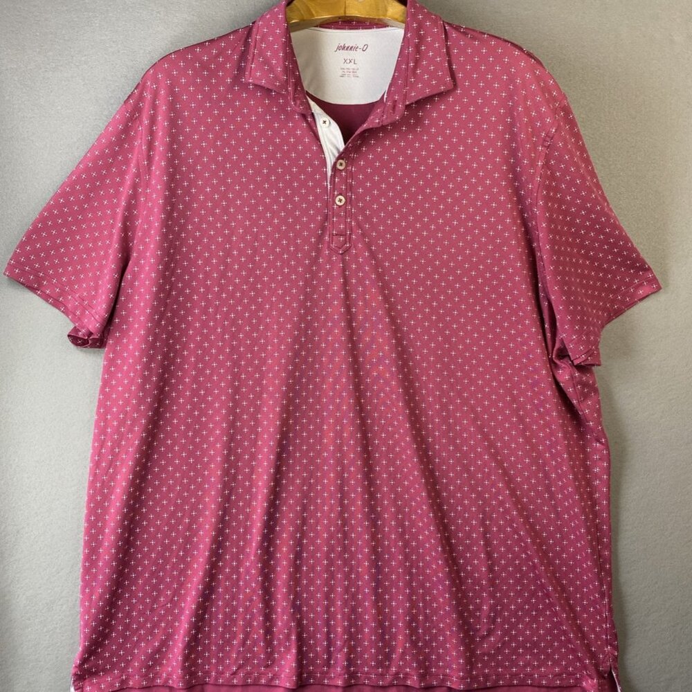Johnnie O Hanging Out Polo Shirt Men XXL Polyester Short Sleeve Geometric Preppy